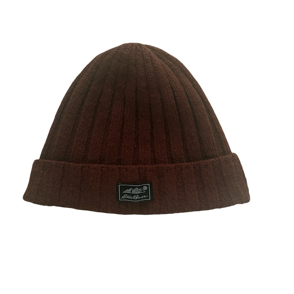 Eddie Bauer Beanie Hat Orange Brown Ribbed One Size Merino Wool Blend Cozy